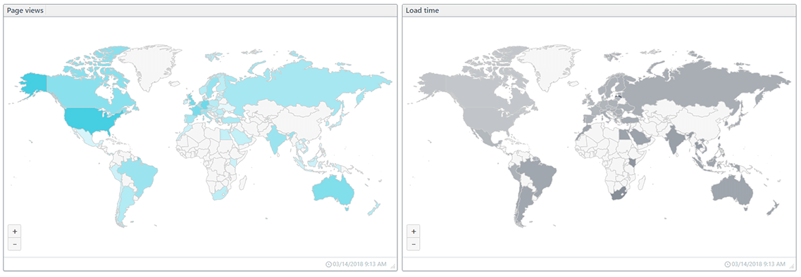Interactive RUM web performance maps show the distribution of users and load times