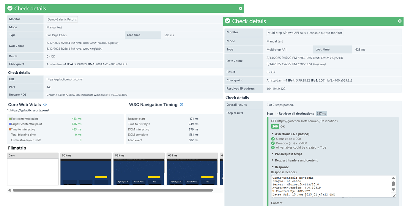 Check details monitor results