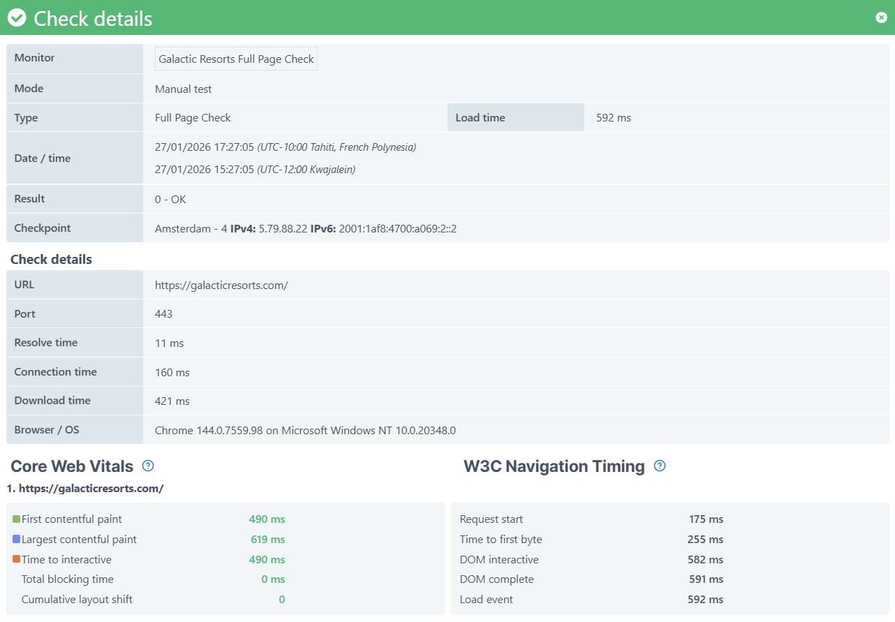 W3C load event monitor result for browser monitors