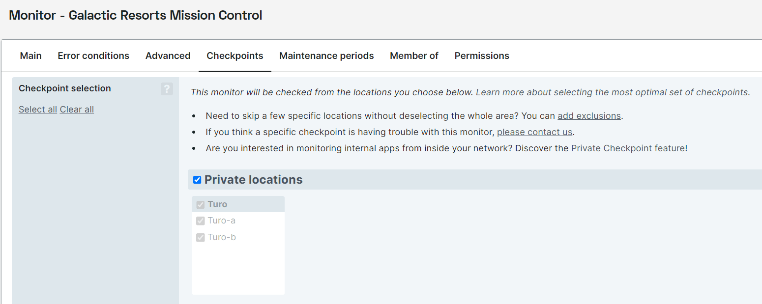 Using private checkpoints in a monitor