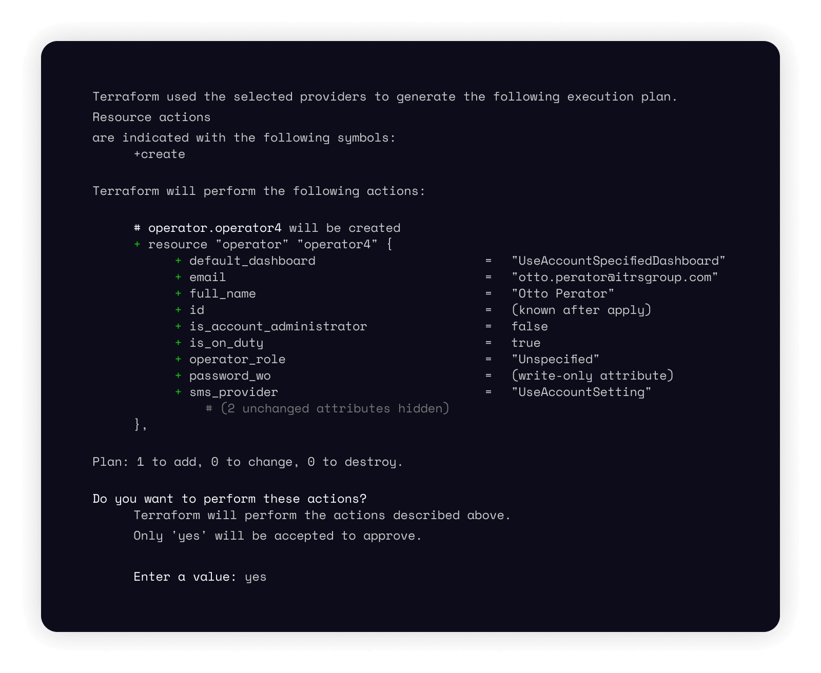 Screenshot of updating monitoring setup using Terraform