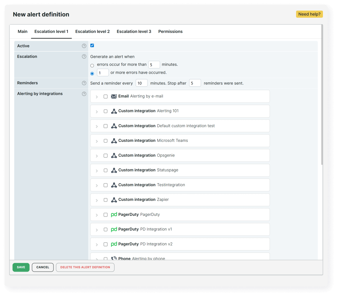 Alert escalation configuration