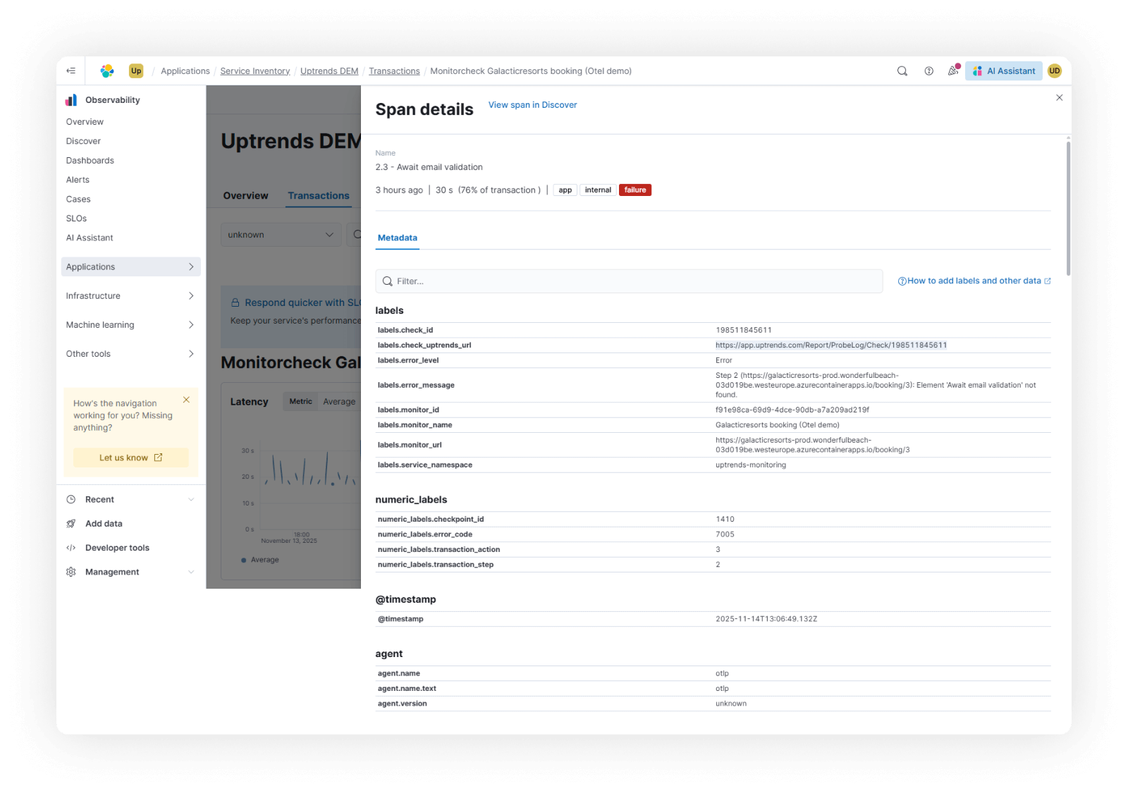 Span details with Uptrends deep link